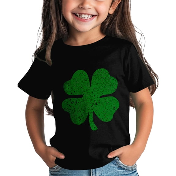 XXWXYD Clearence St. Patrick’s Day Tradition Shirt - Four-Leaf Clover Print Unisex Top, Organic Cotton Green Tee for Family Reunions & Charity Walks (4-5 Years,Black)