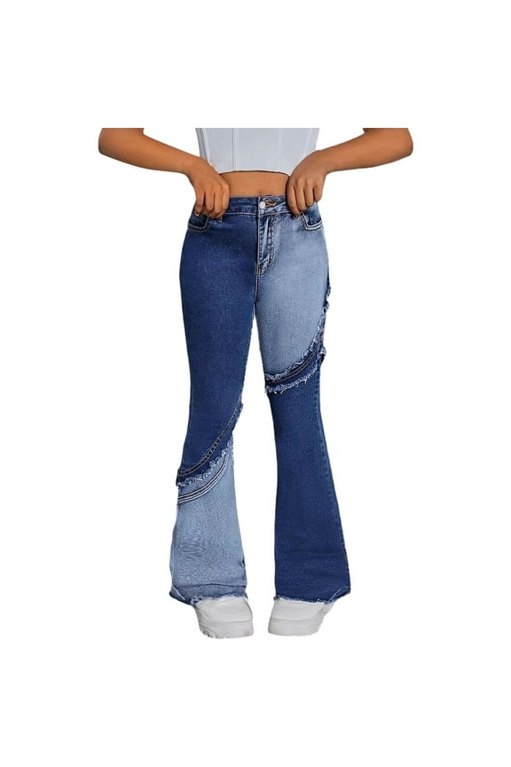 Clearence Teen Girls Vintage Wide Flare Jeans High Waist Distressed Denim Pants for Tweens Baggy Bell Bottom Style Casual Jeans