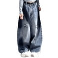 thumbnail image 1 of XXWXYD Clearence Women’s Barrel Leg Stretch Jeans High Waisted Baggy Denim Pants Streetwear Wide Leg Loose Fit Elastic Waist Casual Trousers, 1 of 2