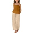 thumbnail image 1 of XXWXYD Cotton Linen Sets for Girls 2 Piece Outfits Spaghetti Strap Tank Tops Matching Wide Leg Pants Kids Summer Casual Linen Set, 1 of 5