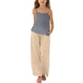 thumbnail image 1 of XXWXYD Cotton Linen Sets for Girls 2 Piece Outfits Spaghetti Strap Tank Tops Matching Wide Leg Pants Kids Summer Casual Linen Set, 1 of 5