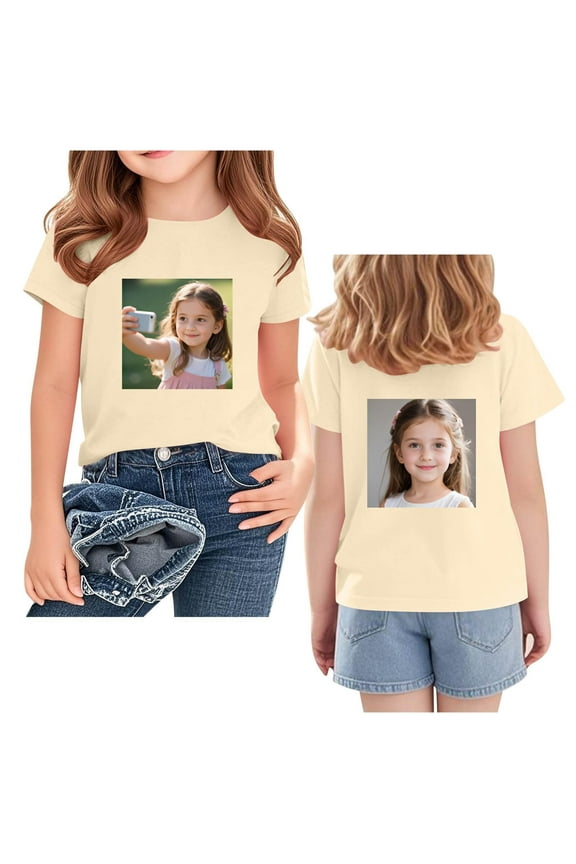 Custom DIY Printed T-Shirt for Boys Girls 2-14 Years, Unisex Short Sleeve School Season Top, Personalized Design Crew Neck Fashion Tee