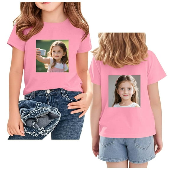 XXWXYD Custom DIY Printed T-Shirt for Boys Girls 2-14 Years, Unisex Short Sleeve School Season Top, Personalized Design Crew Neck Fashion Tee