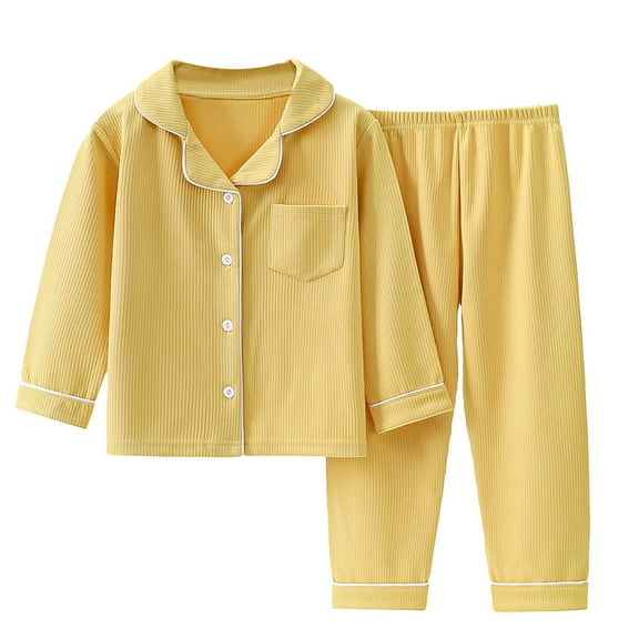 XXWXYD Develvet Pajamas Children's Pajamas Boys and Girls and Winter Long Sleeved Two Set Lapel Home Wear for Boys and Girls(7-8 Years,Yellow)