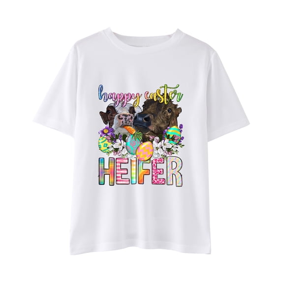 XXWXYD Easter Shirts Toddler Baby Boys Girls Short Sleeve Tractor Eggs Crew Neck T-Shirt Bunny Graphic Outfit 2-12 Years Spring Holiday Festival Apparel Clothing Tees Tops Wear