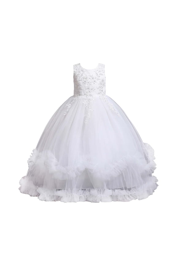 Elegant Princess Dress Flower Girl Gown Tulle Lace Embroidery Wedding Par𝗍y Formal Dresses Bridesmaid Pageant Reception Ceremony Gown Kids Girls Special Occasion