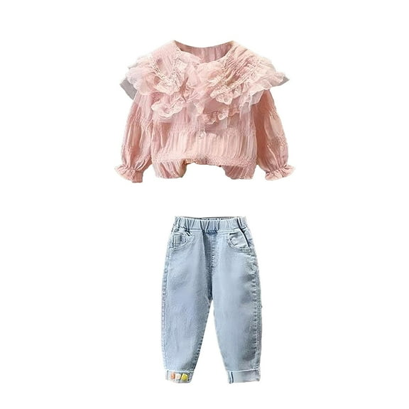 XXWXYD Fall Clothes for Kids Spring Suit New Foreign Style Children Baby Girl Fashionable Small Children Net Red Denim Spring Two Piece Set for Classic Fashion Comfortable (18-24 Months,Red)