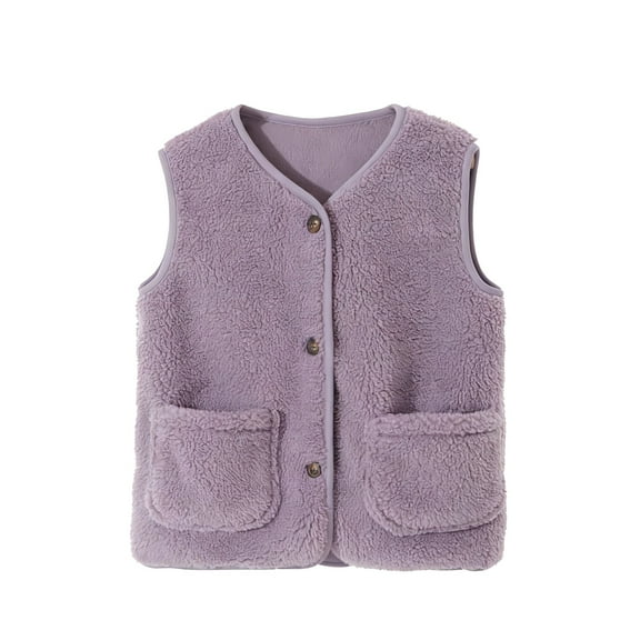 XXWXYD Fall Winter Kids Sherpa Fleece Vest, Girls Button Down Cardigan Vest, Sleeveless Coats for Baby Boys and Girls