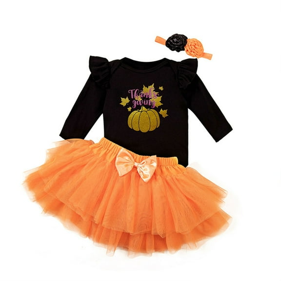 XXWXYD My First Halloween Baby Girl Outfit, Baby Letter Graphic Romper Top with Tutu Tulle Skirt Headband Set, Cute for Fall Festival Pa𝐫𝐭y Bodysuit