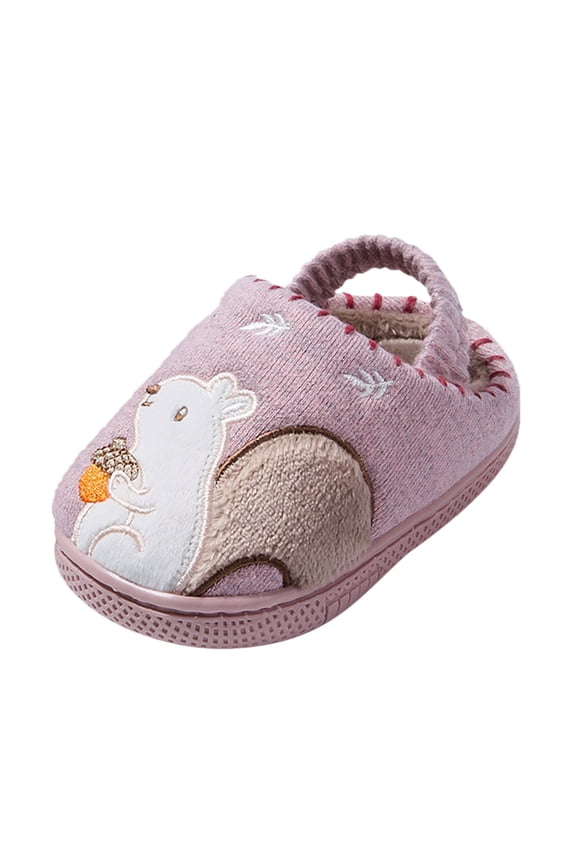 Flannel-Lined Winter Slippers for Babies - Soft Warm House Shoes for Toddler Kids Non-Skid Sole 𝖢ozy Indoor Slippers with Animal Ears Design