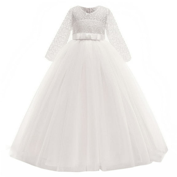 XXWXYD Flower Girl Dress Long Lace Bridesmaid 3/4 Sleeves Floor Length Wedding Party Formal Pageant Maxi Tulle Ball Gown