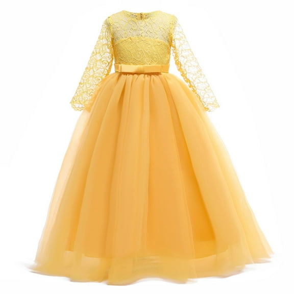 XXWXYD Flower Girl Dress Long Lace Bridesmaid 3/4 Sleeves Floor Length Wedding Party Formal Pageant Maxi Tulle Ball Gown