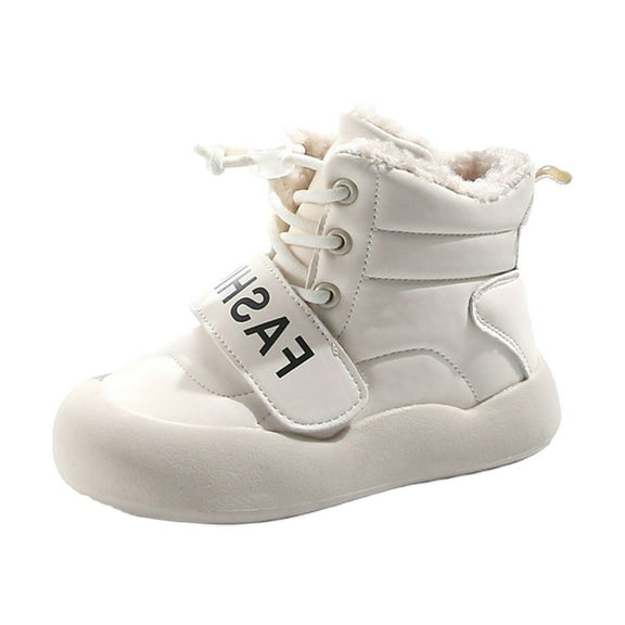 XXWXYD Girl Boots Autumn Winter Children's Plush Cotton Shoes for Children To Keep Warm Comfortable with Heels Outdoor Snow Boots for Fashion Breathable Classic Shoe(7-8 Years,White)