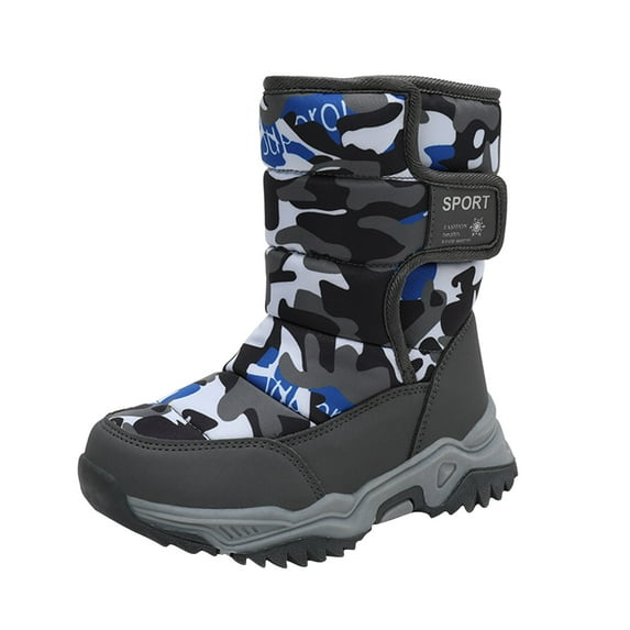 XXWXYD Children Shoes Camouflage Snow Boots Girls Boys Outdoor Boots Waterproof Warm Boots Cotton Snow Boots for Classic Versatile Non Slip Comfortable Shoe(8-9 Years,Male)