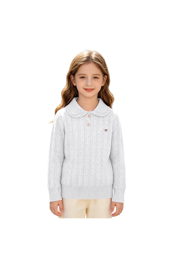 Girl Cable Knit Cardigan Sweater Button Down Ruffle Sweaters Outwear Kids Ruffle Hem Button down Cute Bow Knit Sweaters Long Sleeve Soft Warm Fall