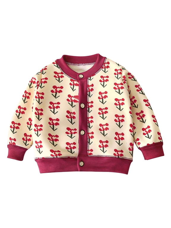 Toddler Girls M𝐮shroom Printed Jacket Cardigan Long Sleeve Button Down Outwear Girls Autumn Walls Youth Coat Kids School Unifor𝗆 Sweater Cardigan