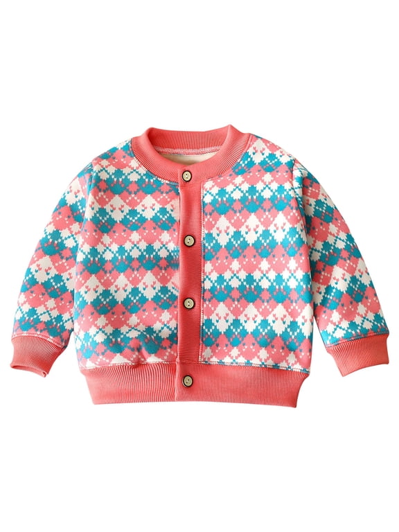 Girl Knitted Cardigan Open Front Toddler Print Cardigan Sweaters Baby Button down Long Sleeve Crew Neck Sweater Coat Fall Winter Cute Trendy Jackets