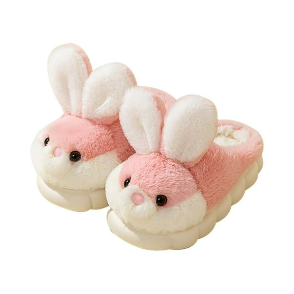 XXWXYD Girl Slip On Furry Plush Flat Home Winter Round Toe Keep Warm Cartoon Rabbit Slippers Shoes Indoor Girls Boys Slipper(4-4.5 Years,Male)