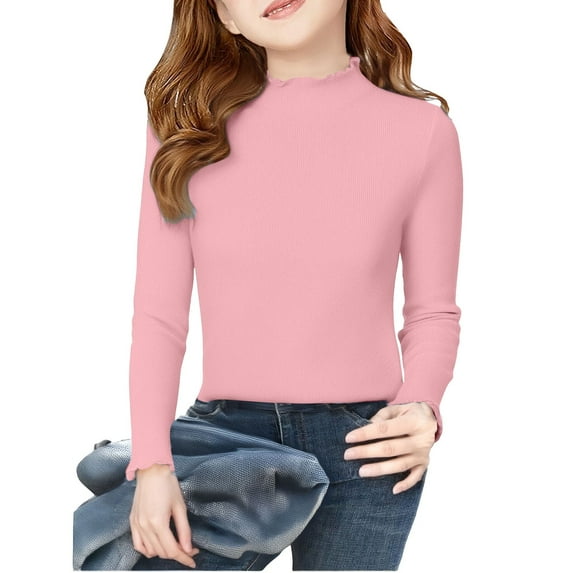 XXWXYD Girl’s Basic Long Sleeve Mock Neck Top, Solid Color Casual Plus Size Shirts, Slim Fit Half Turtleneck Blouse