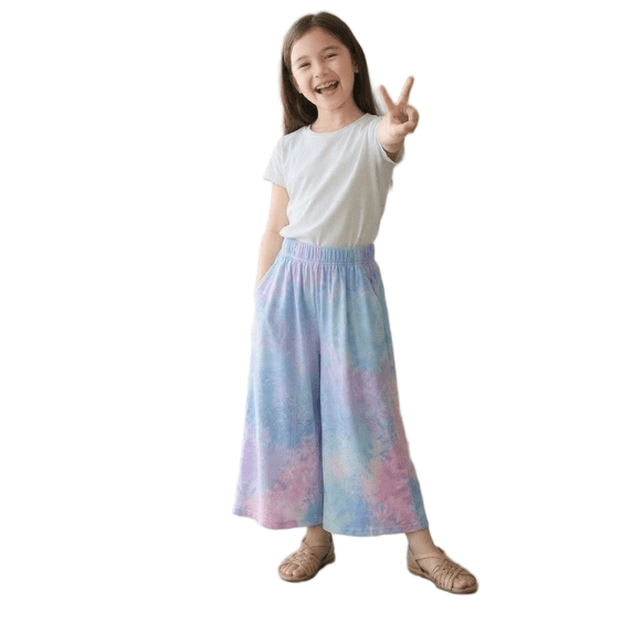 XXWXYD Girl's Floral Print Elastic Waisted Pants Lightweight Flowy Palazz𝗈 Trousers Fashion Wide Leg Baggy Pant Beach Streetwear Girls Back-to-School Wide Leg Pants