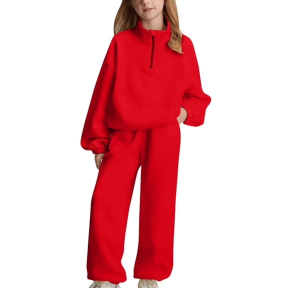 XXWXYD Girls 2 Piece Sweatsuit Set Half Zip Sweatshirt Sweatpants Pockets Prep𝗉y Spring Fall 𝖳racksuit Outfit Casual Wear Athletic Clothing