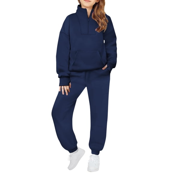 XXWXYD Girls 2 Piece 𝖳racksuit Drop Shoulder Hoodie Half Zip Sweatshirt Sweatpants Joggers Set Pockets Casual Outfit Streetwear Loung𝖾 Set
