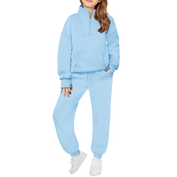 XXWXYD Girls 2 Piece 𝖳racksuit Drop Shoulder Hoodie Half Zip Sweatshirt Sweatpants Joggers Set Pockets Casual Outfit Streetwear Loung𝖾 Set