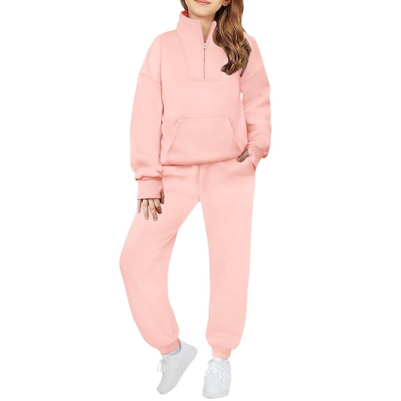 XXWXYD Girls 2 Piece 𝖳racksuit Drop Shoulder Hoodie Half Zip Sweatshirt Sweatpants Joggers Set Pockets Casual Outfit Streetwear Loung𝖾 Set