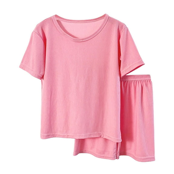 XXWXYD Girls 2PC Ice Silk Pajama Set, Short Sleeve Top & Elastic Waist Pants - Ultra-Soft Nursery Sleepwear for Spring/Summer