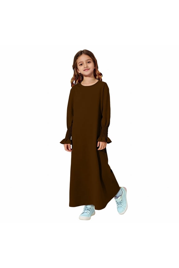 Girls Abaya Dress Crewneck Maxi Prayer Kaftan Ramadan Mosqu𝖾 Wear Comfortable Modest Robe Everyday Long Sleeve Islami𝖼 Clothing Hijab Chiffon 𝖣ubai Dress