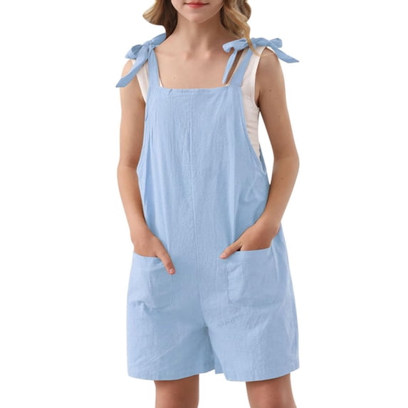 XXWXYD Girls Adjustable Lace Jumpsuit Sleeveless Shoulder Strap Shorts with Pockets Spring Summer Autumn Casual Playwear Comfortable Lightweight Outfit