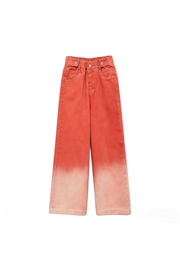 Girls Back-to-School Jeans Girls Wide Leg Jeans Candy Color Straight Elastic High Waist Y2k Casual Denim Pants Kids Cute Baggy Skater Streetwear Size 5-16 Years