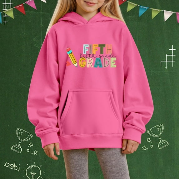 XXWXYD Girls Back -to -School Letter Print Hooded Sweatshirt, First Day Graphic Pullover Loose Casual Top Fall Spring Trendy Outfit