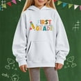 thumbnail image 1 of XXWXYD Girls Back -to -School Letter Print Hooded Sweatshirt, First Day Graphic Pullover Loose Casual Top Fall Spring Trendy Outfit, 1 of 4
