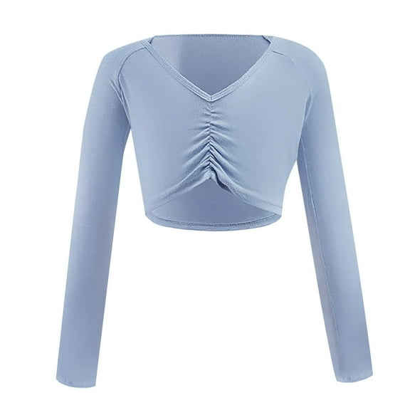 XXWXYD Girls Ballet Dance Top Cotton V Neck Vest Long Sleeve Classical Practice Shirt Cute Ballerina Wear
