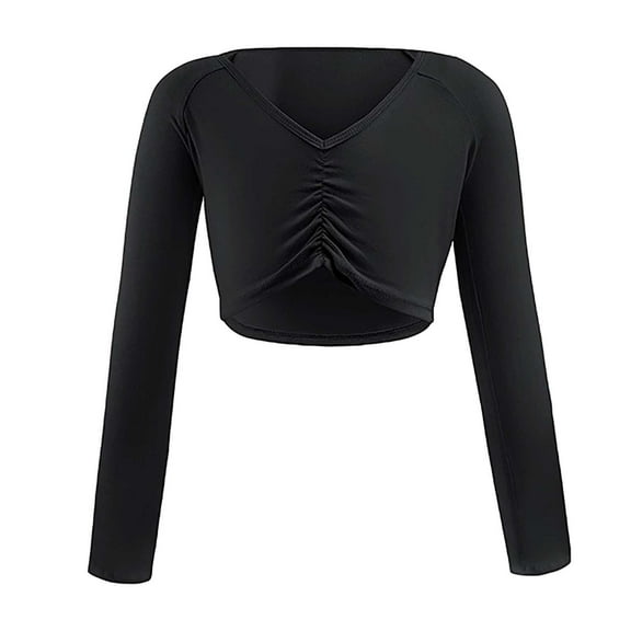 XXWXYD Girls Ballet Dance Top Cotton V Neck Vest Long Sleeve Classical Practice Shirt Cute Ballerina Wear