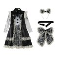 thumbnail image 1 of XXWXYD Girls Black-and White Halloween Dress Set - Long Sleeve Lace Trim Party Dress with Matching Headpiece and Ribbon Accessories, Elegant Costum𝖾 Outfit for Kids Holiday Dress Up and Events, 1 of 8