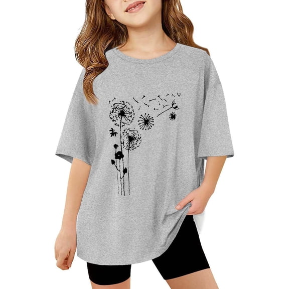 XXWXYD Girls Boho Floral T-Shirt, Dandelion Graphic Loose Fit Tee, Cotton Short Sleeve Casual Top for Toddler Birthday Trendwear