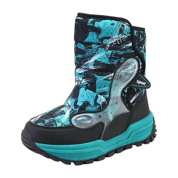 XXWXYD Girls' Boots Girls Boys Snow Boots Outdoor Warm Comfortable Non Slip Mid Calf Padded Small Big Kids Winter Shoes for Simple Casual Breathable Shoe(6-7 Years,Blue)