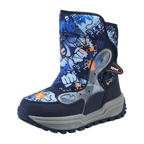XXWXYD Girls' Boots Girls Boys Snow Boots Outdoor Warm Comfortable Non Slip Mid Calf Padded Small Big Kids Winter Shoes for Simple Casual Breathable Shoe(9-9.5 Years,Dark Blue)