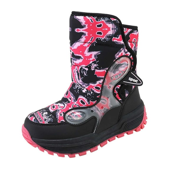 XXWXYD Girls' Boots Girls Boys Snow Boots Outdoor Warm Comfortable Non Slip Mid Calf Padded Small Big Kids Winter Shoes for Simple Casual Breathable Shoe(9-9.5 Years,Hot Pink)