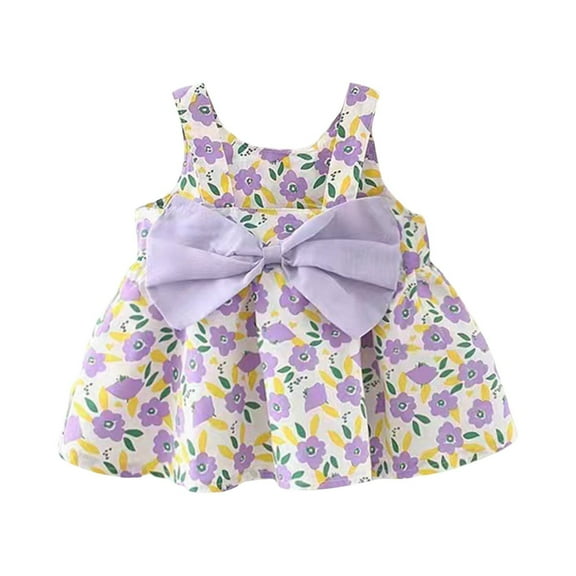 XXWXYD Girls Bow Suspender Dress Printed First Birthday Outfit Baby Girl Sweet Smocked Dress Cute Elastic Comfort Soft Cotton Play Clothes