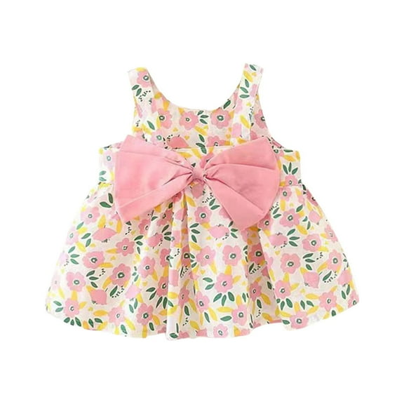 XXWXYD Girls Bow Suspender Dress Printed First Birthday Outfit Baby Girl Sweet Smocked Dress Cute Elastic Comfort Soft Cotton Play Clothes