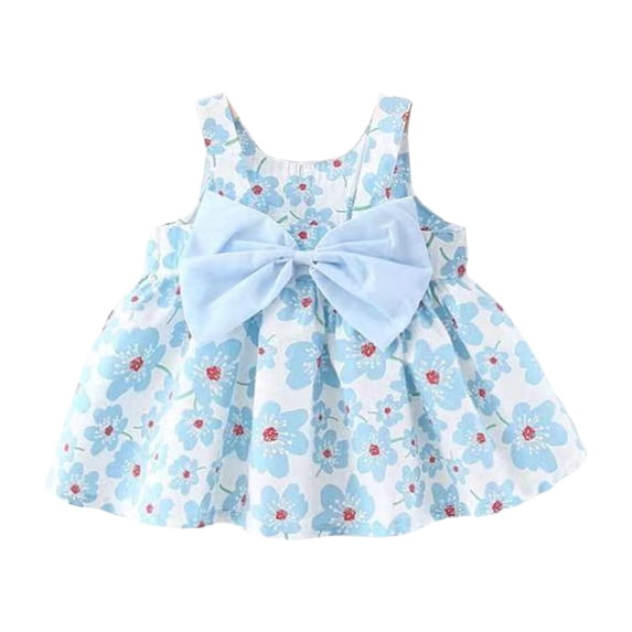 XXWXYD Girls Bow Suspender Dress Printed First Birthday Outfit Baby Girl Sweet Smocked Dress Cute Elastic Comfort Soft Cotton Play Clothes