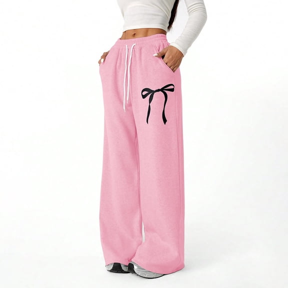 XXWXYD Girls Bowknot Baggy Sweatpants Cute Straight Leg Athletic Pants Pockets Teen Girls 4-13 Years Casual Sporty Joggers Bottoms