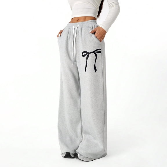 XXWXYD Girls Bowknot Baggy Sweatpants Cute Straight Leg Athletic Pants Pockets Teen Girls 4-13 Years Casual Sporty Joggers Bottoms