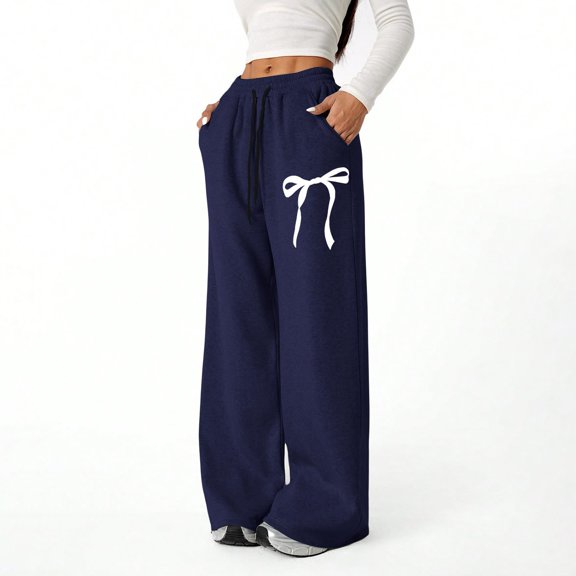 XXWXYD Girls Bowknot Baggy Sweatpants Cute Straight Leg Athletic Pants Pockets Teen Girls 4-13 Years Casual Sporty Joggers Bottoms