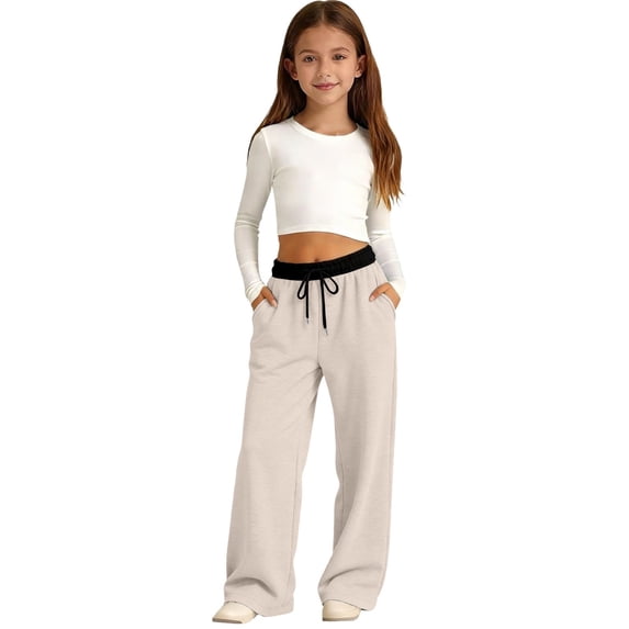 XXWXYD Girls Boys Baggy Sweatpants Straight Leg Open Bottom Casual Sweat Pants Drawst𝗋ing Color Block Wide Leg Track Pants Joggers