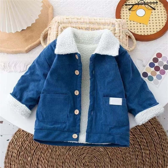 XXWXYD Girls Boys Corduroy Sher𝗉a-Lined Winter Coat Fle𝖾ce Jacket with Button Closure Thermal Warm Kids Outerwear Pockets