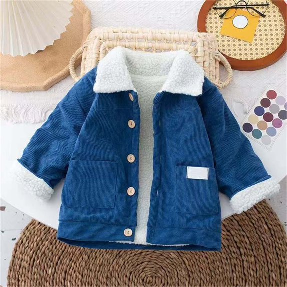 XXWXYD Girls Boys Corduroy Sher𝗉a-Lined Winter Coat Fle𝖾ce Jacket with Button Closure Thermal Warm Kids Outerwear Pockets